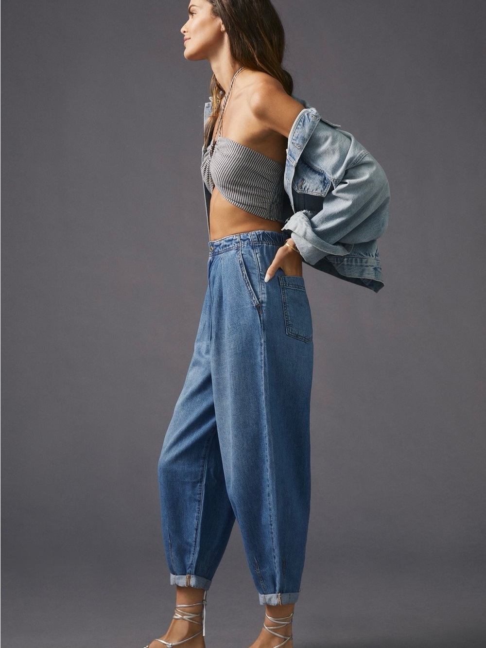 Pilcro Anthropologie Light Blue Cuffed Balloon Denim Boyfriend Jeans - EUC Sz 33 - Picture 8 of 8